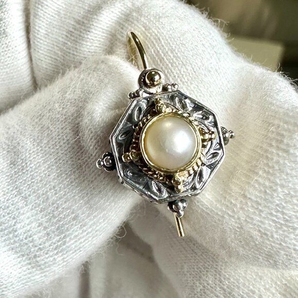 Konstantino Sterling Silver 925 & 18K Gold Pearl Earrings – Authentic Pre-Owned - Picture 4 of 16